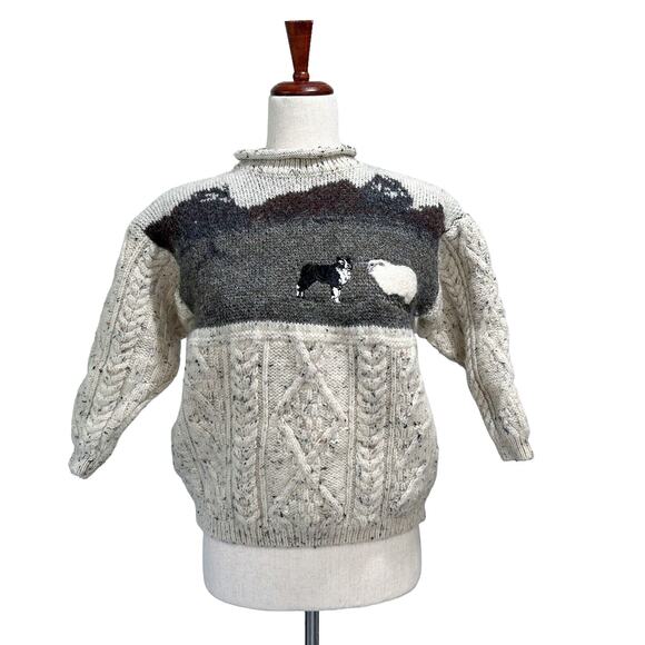 Tivoli Aran Sheepdog Sheep Vintage 90s Cable Knit Sweater Girls Size 11/13 - Picture 6 of 15